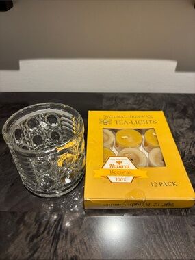 Vintage Federal "Windsor" Glass Sugar Bowl & Natural Beeswax Tea Light Set